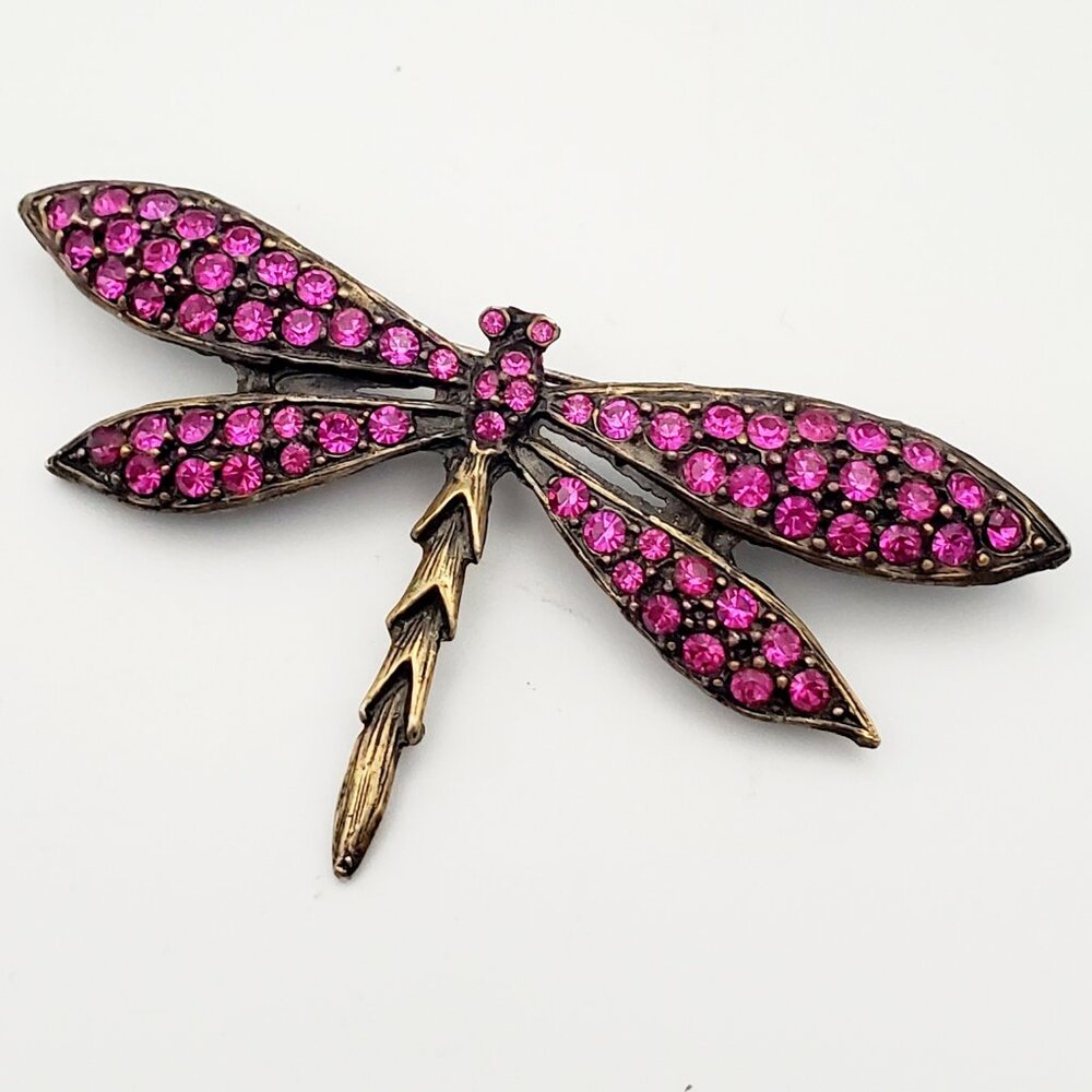 Vintage 1980s Danny Pollak Dragonfly Brooch Pin Rustic Brass signed D Pollak